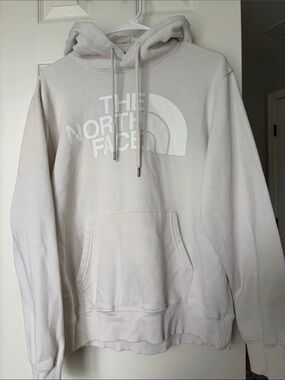The North Face Men's Cream Crewneck Hoodie with White Logo